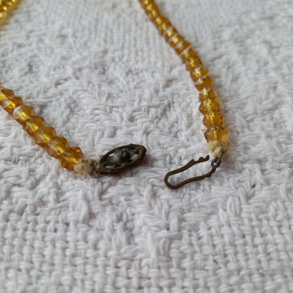 Vintage Yellow Amber Glass Bead Necklace Art Deco Choker Faceted 17.5" - Picture 5 of 14